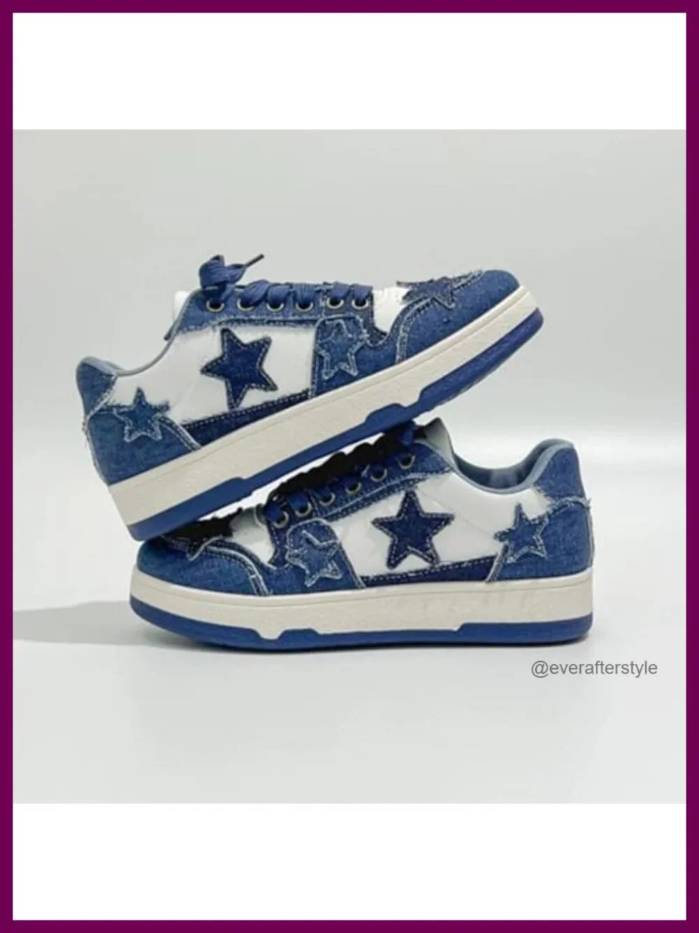 Retro Star Chunky Platform Sneakers with Canvas Denim Suede